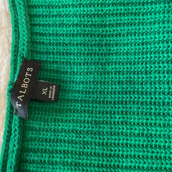 Talbots V Neck Tunic Sweater Size XL Kelly Green Long Sleeve Shaker stitch - Picture 4 of 6